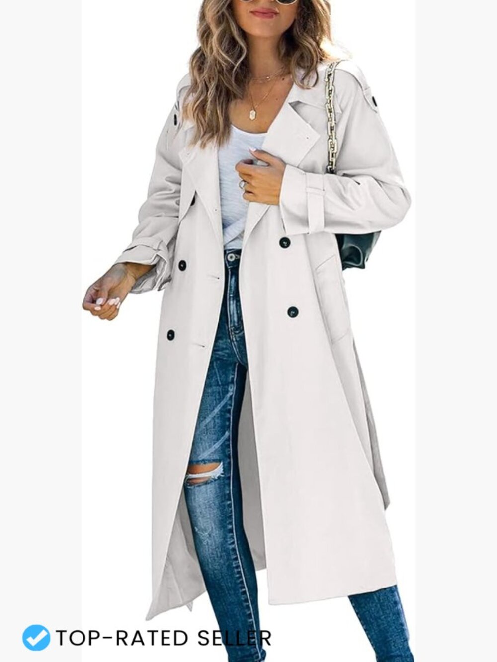 Women's Long Trench Coat Double Breasted Windproof Overcoat With Belt